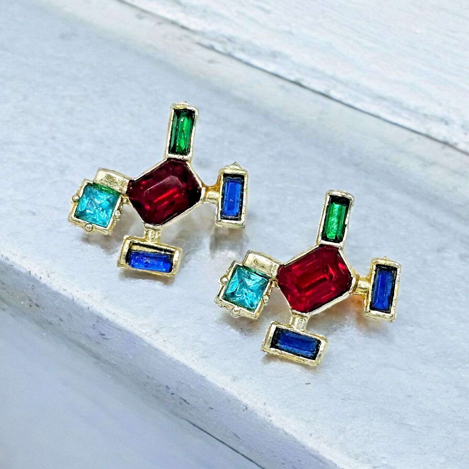 Jeweled Abstract Brooch Vintage Royal Gem Atomic Colorful Set Of 2 Jewelry Pins 22$
